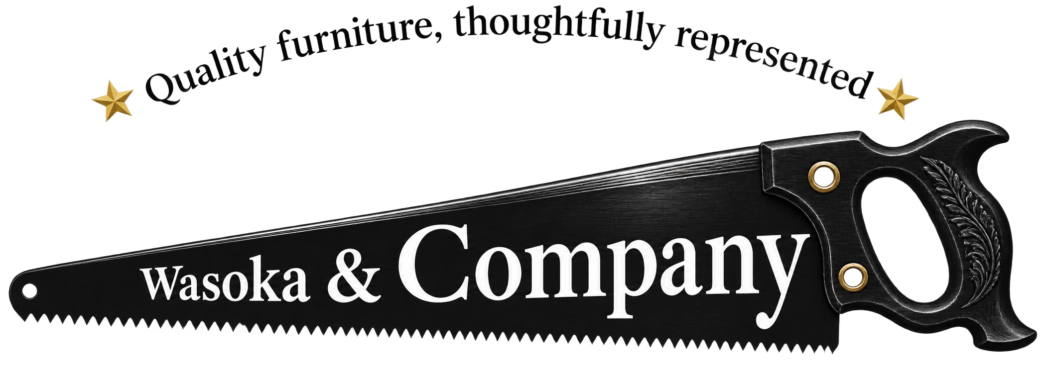 Wasoka & Company Wasoka & Company logo on an antique hand saw with the tagline Quality furniture, thoughtfully represented