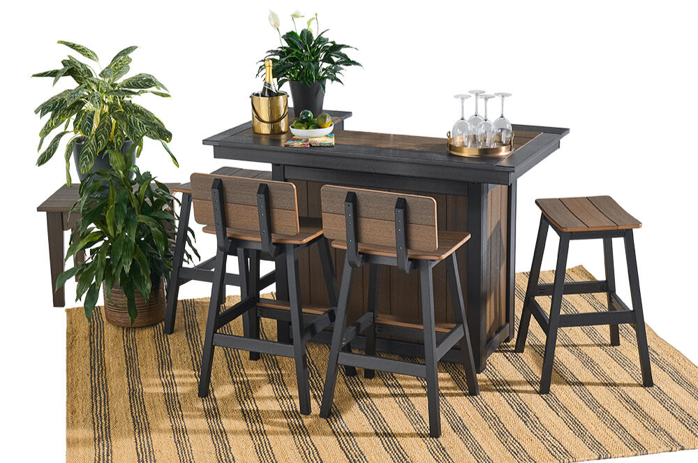 Poly Outdoor Bar and Stools Paradise Outdoor Designs brown Tangent HDPE poly outdoor bar with four stools