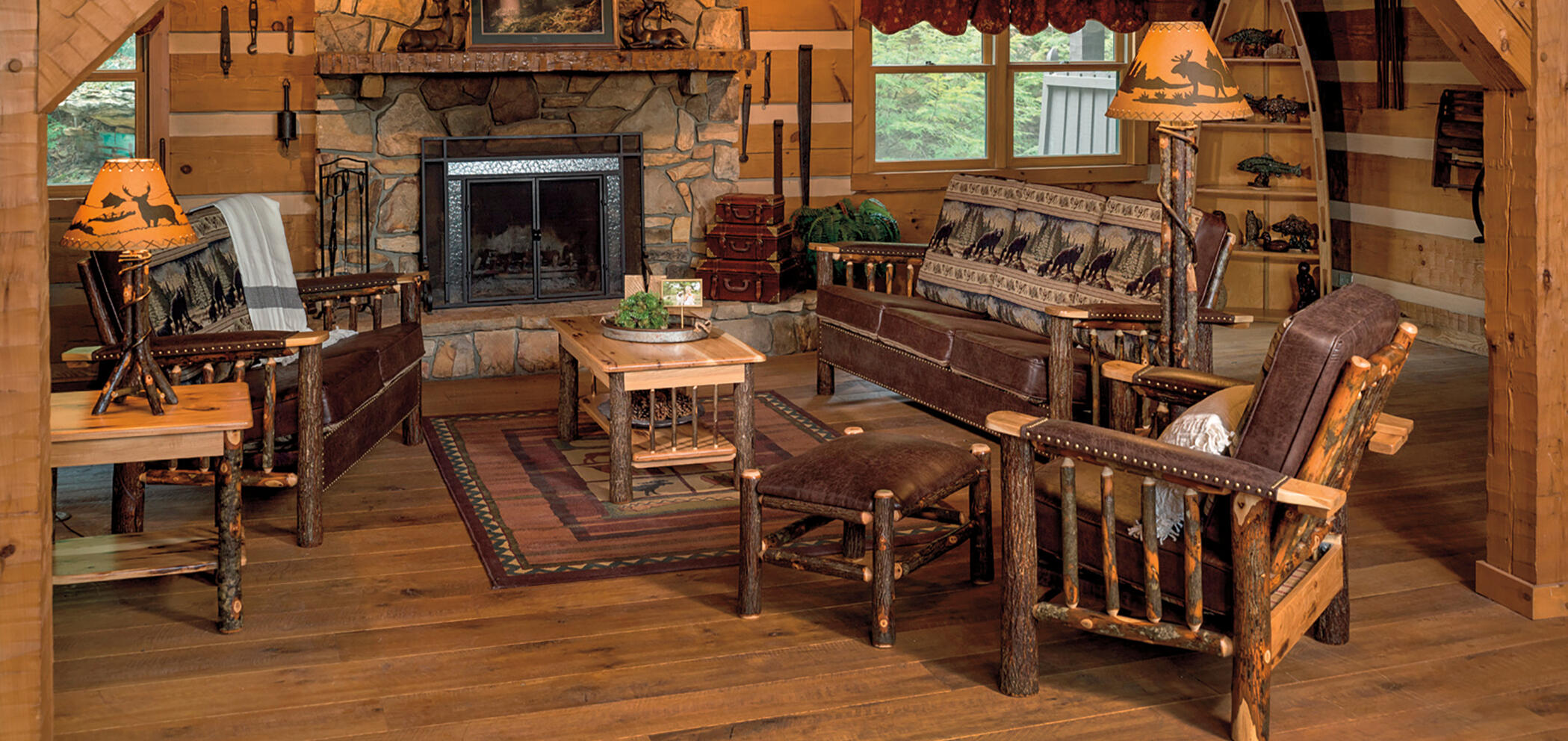 Rustic Hickory Living Room Furniture Byler’s Rustic Furniture hickory living room set with sofa, rocking chairs and tables